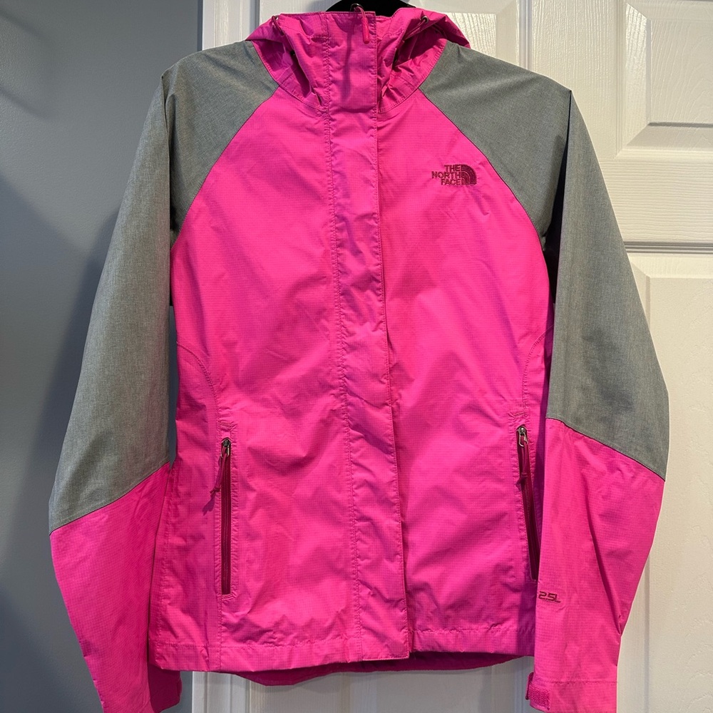 The North Face Black and Pink Logo Rain Jacket